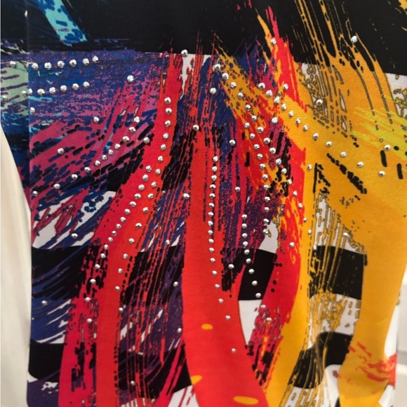 Valentina Designer V Neck Colorsplash Striped Tank W/ Embellishments Sz L - Picture 4 of 5